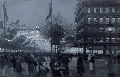 Grands Boulevards, Pariisi, koristeltu Ranskan ja Venäjän liiton juhliin lokakuussa 1893 (wc ja guassi paperilla)